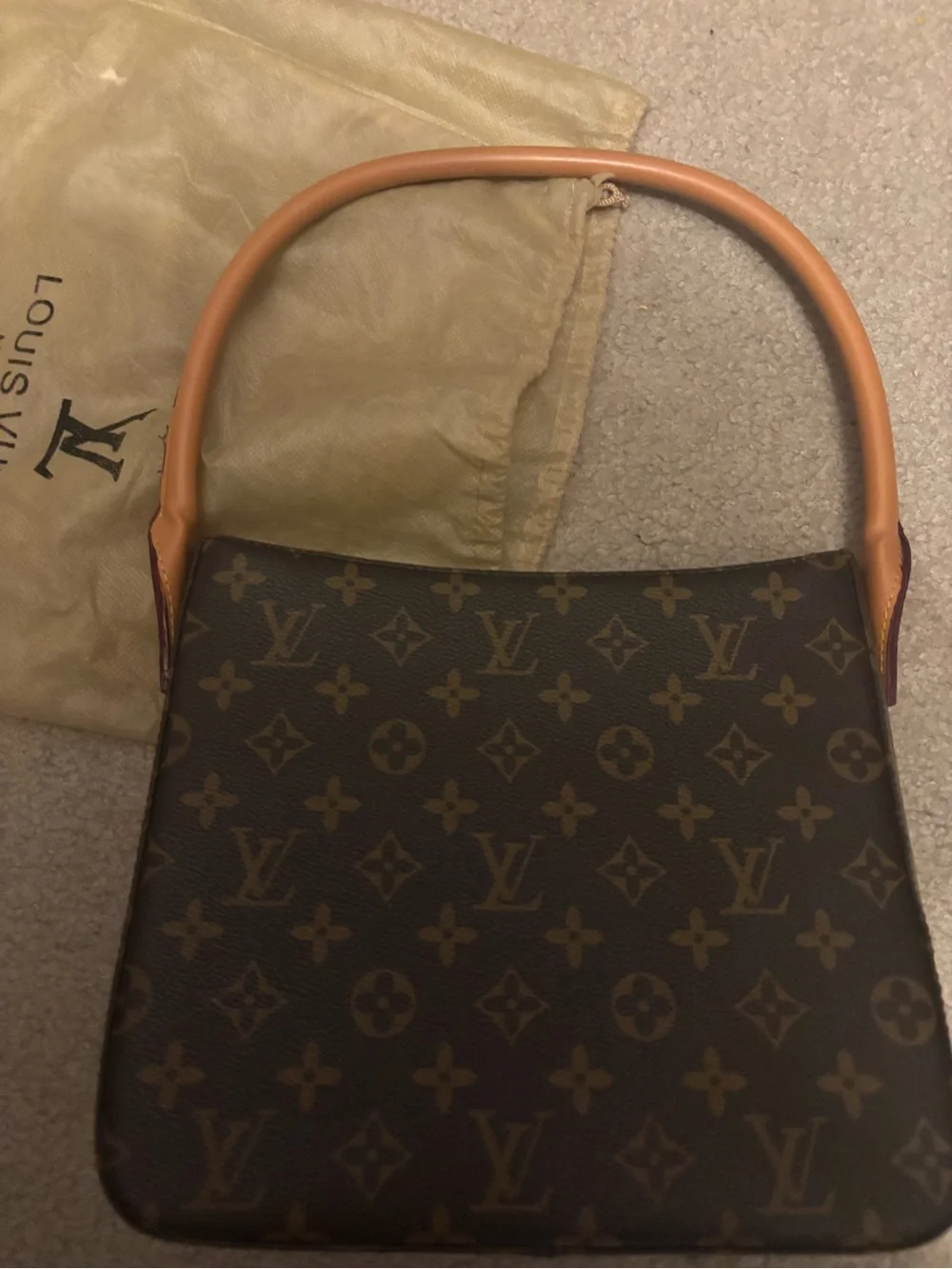 Louis Vuitton Monogram Canvas Shoulder Bag with loop Vachetta Handle